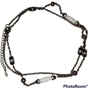DARK ACADEMIA Y2K 2000s Bronze Copper Tone Satellite Station Beads Long Necklace